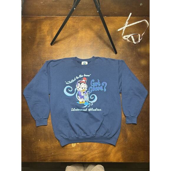 VTG 90s Universal Studios Chilly Willy Got Coco Crewneck Sweatshirt Size L Navy - Picture 10 of 11